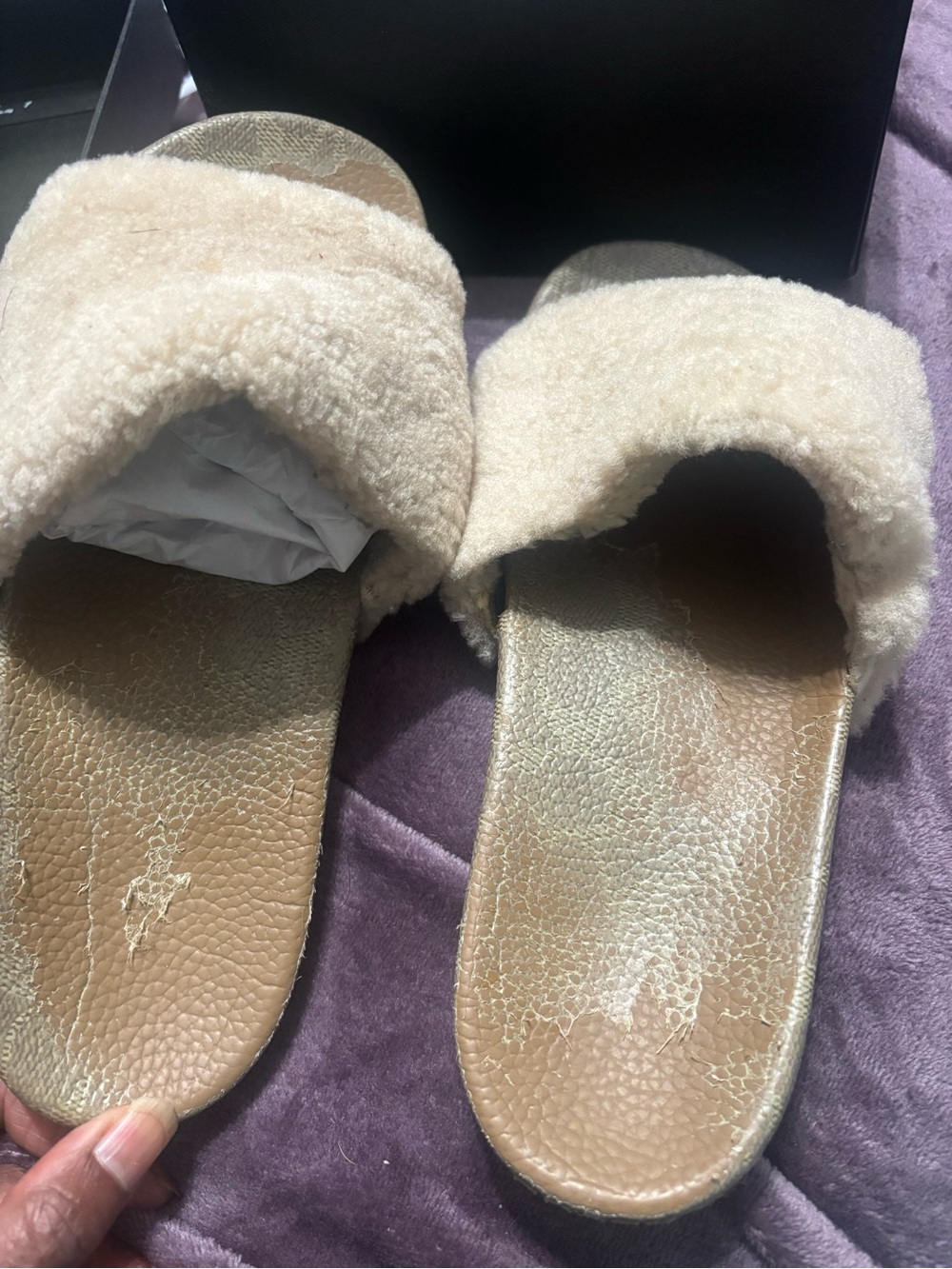 Coach Women's Shearling Slide Sandals in Cream